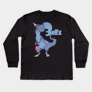 Kids Three Rex T-Rex Birthday 3 Year Old Girl Boy Kids design Kids Long Sleeve T-Shirt